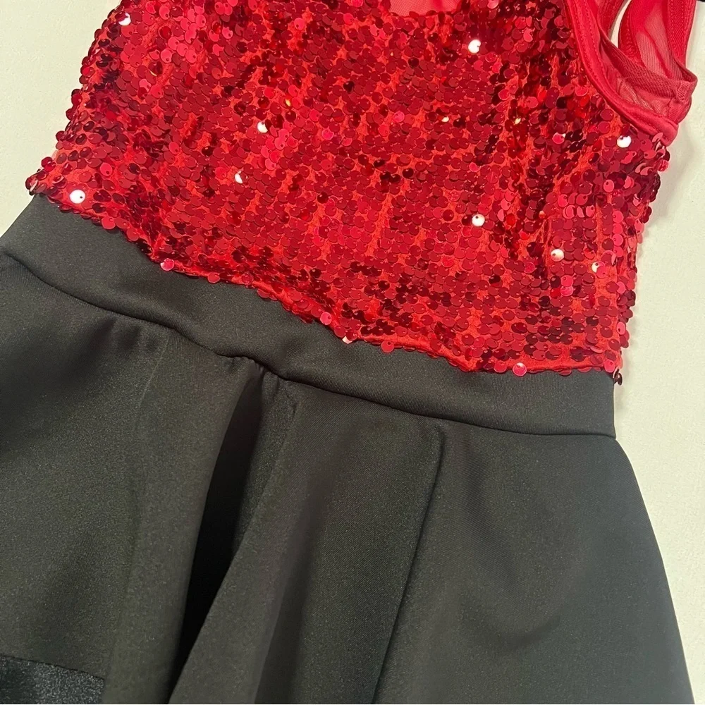 Weissman Tightrope Dance Costume LC Large (12-14) Vibrant Red and Classic Black
